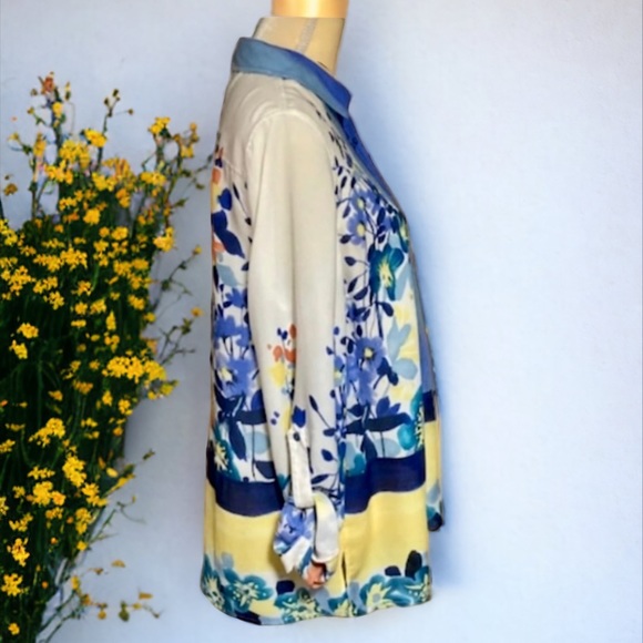 RAFAELLA FLORAL BUTTON DOWN BLOUSE SIZE LARGE - Picture 3 of 9